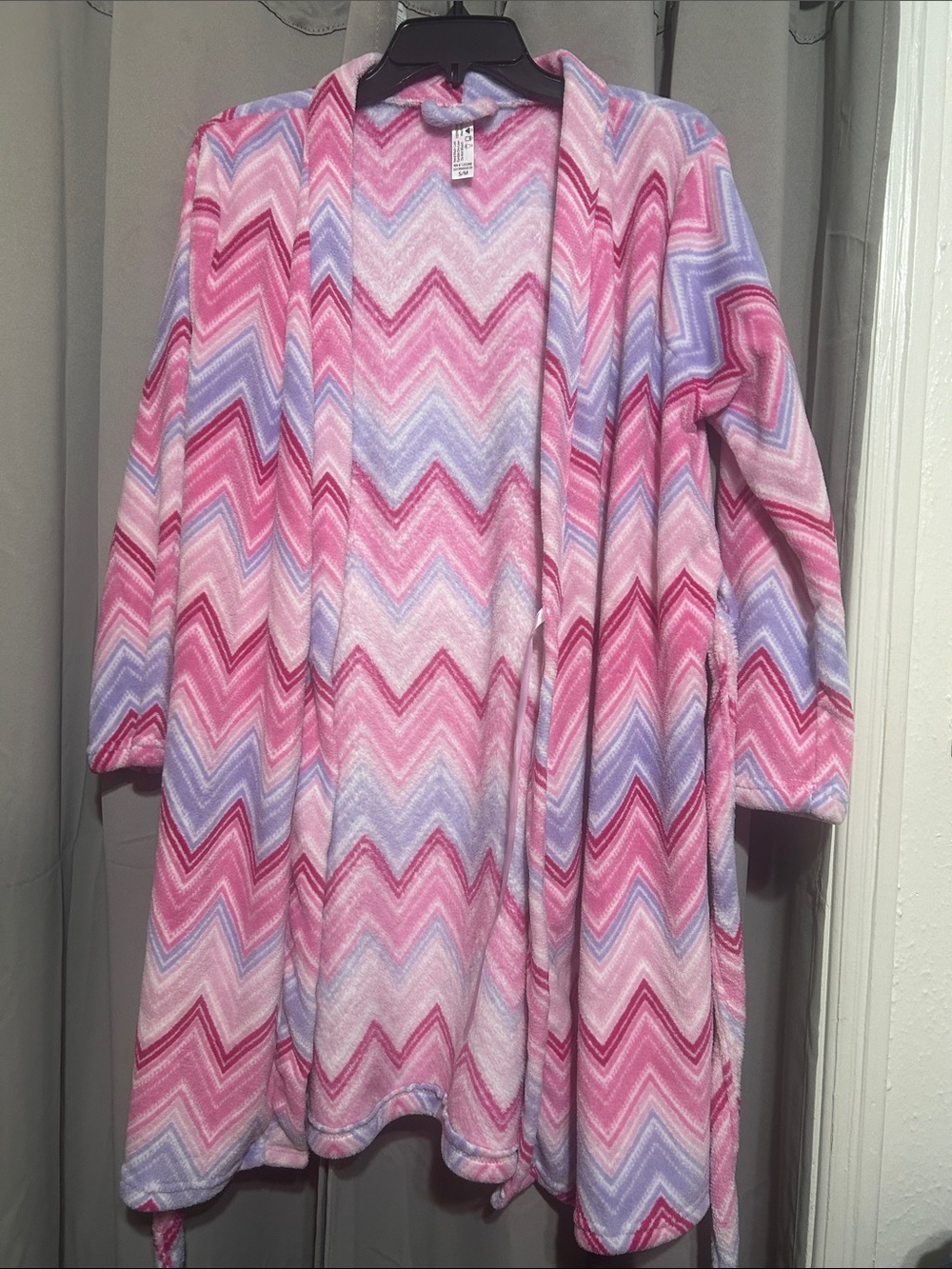 Pink and Purple Chevron Plush Robe with Blue Accents